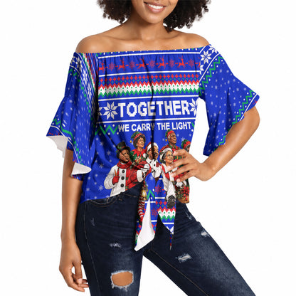 Civil Rights Leaders Christmas Off Shoulder Wrap Waist Top Pattern Vintage Retro Black History Freedom Art