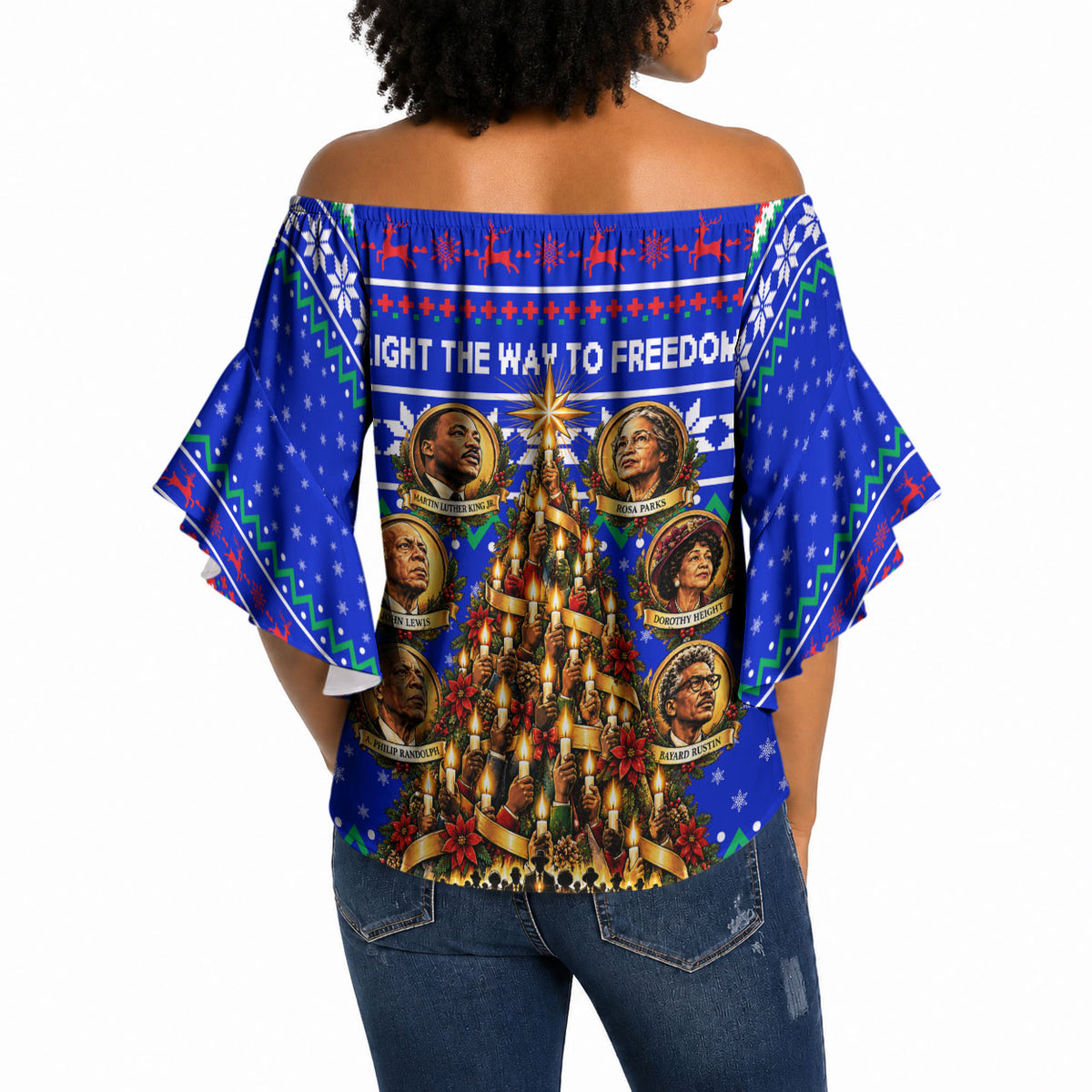 Civil Rights Leaders Christmas Off Shoulder Wrap Waist Top Pattern Vintage Retro Black History Freedom Art