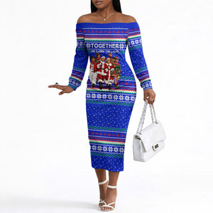 Civil Rights Leaders Christmas Off The Shoulder Long Sleeve Dress Pattern Vintage Retro Black History Freedom Art