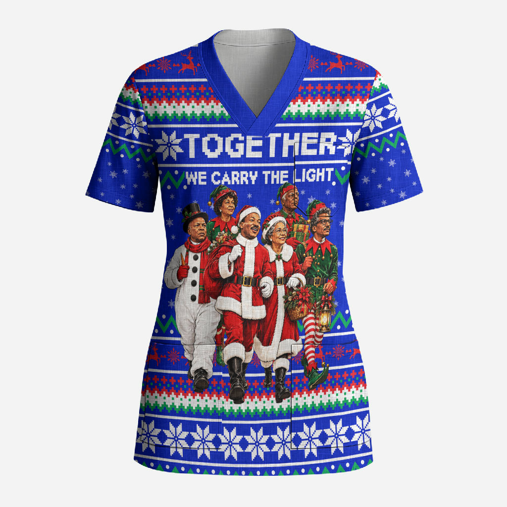 Civil Rights Leaders Christmas Scrub Top Pattern Vintage Retro Black History Freedom Art