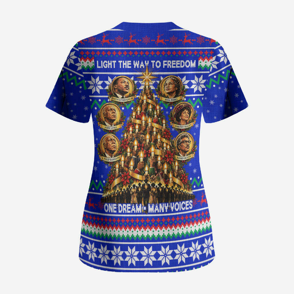 Civil Rights Leaders Christmas Scrub Top Pattern Vintage Retro Black History Freedom Art