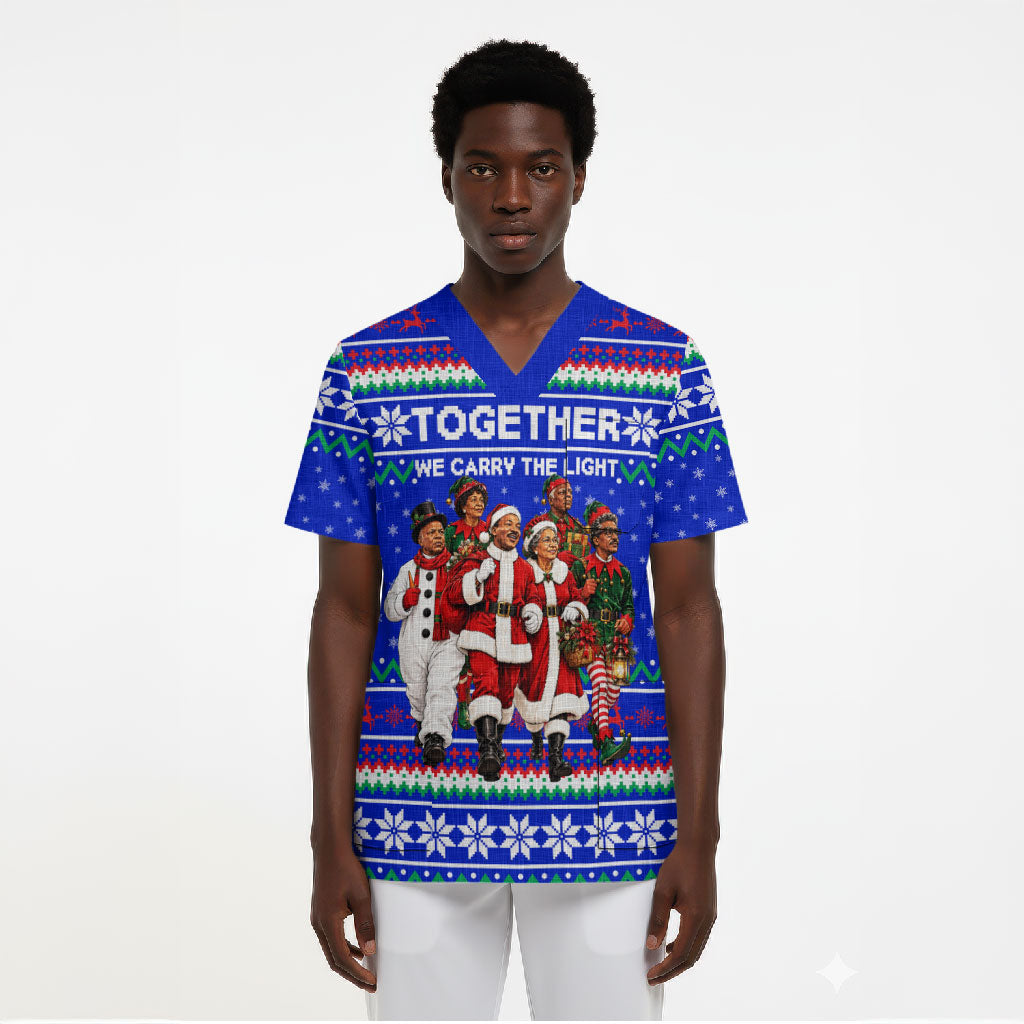 Civil Rights Leaders Christmas Scrub Top Pattern Vintage Retro Black History Freedom Art