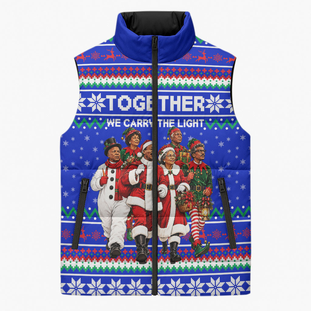 Civil Rights Leaders Christmas Sleeveless Puffer Jacket Pattern Vintage Retro Black History Freedom Art