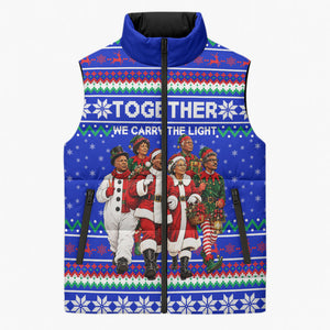Civil Rights Leaders Christmas Sleeveless Puffer Jacket Pattern Vintage Retro Black History Freedom Art