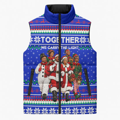 Civil Rights Leaders Christmas Sleeveless Puffer Jacket Pattern Vintage Retro Black History Freedom Art
