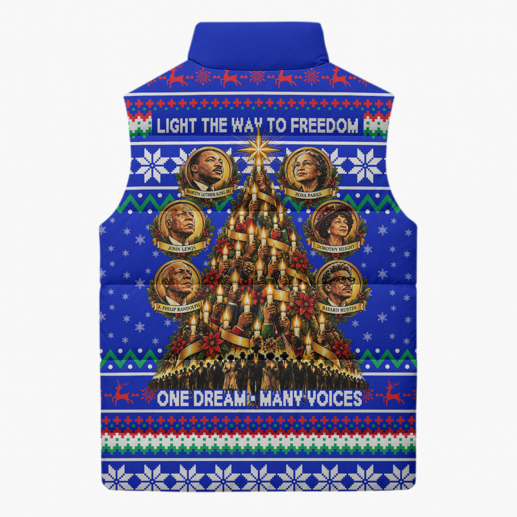 Civil Rights Leaders Christmas Sleeveless Puffer Jacket Pattern Vintage Retro Black History Freedom Art