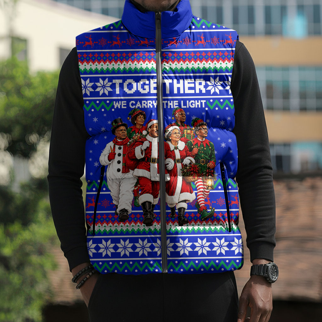 Civil Rights Leaders Christmas Sleeveless Puffer Jacket Pattern Vintage Retro Black History Freedom Art