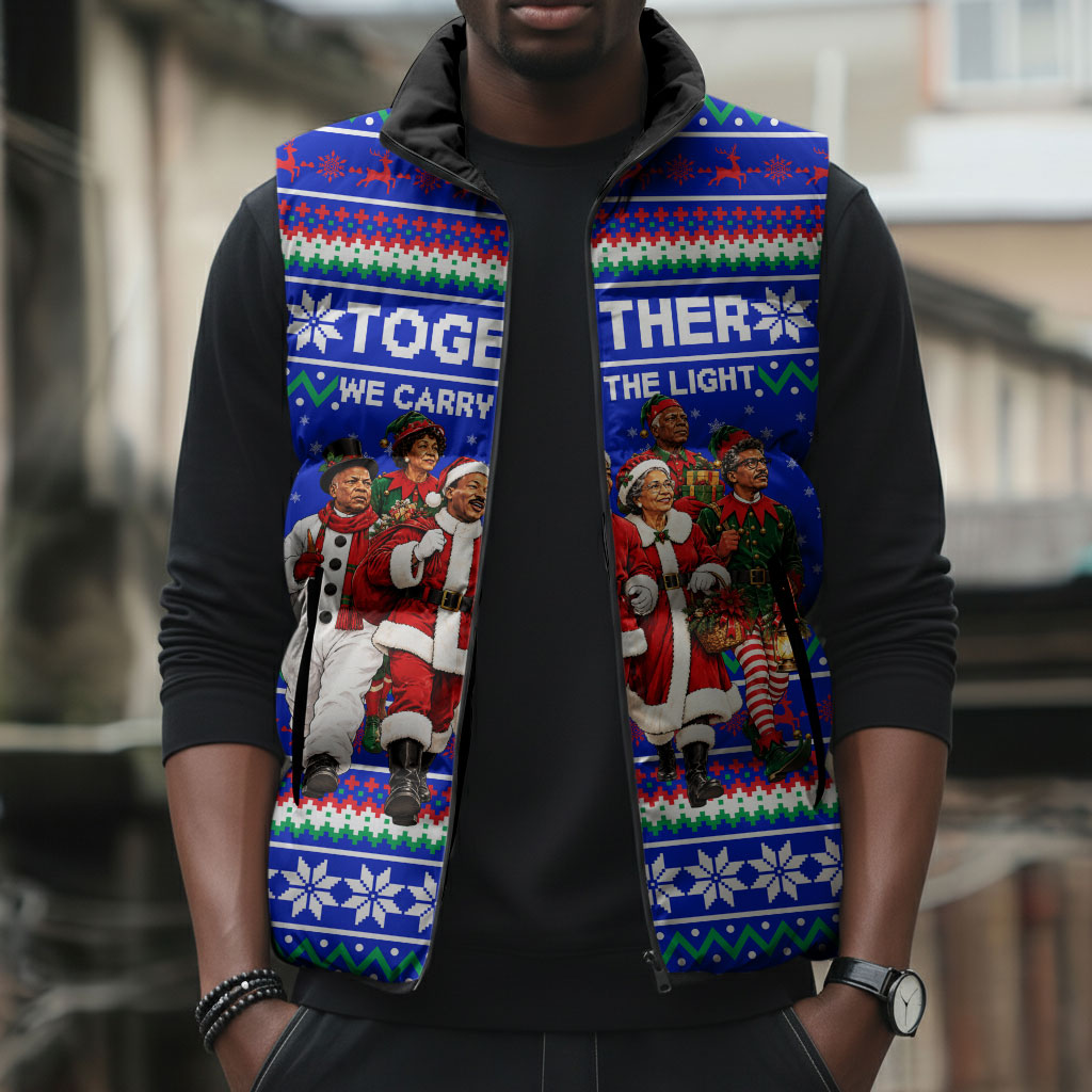 Civil Rights Leaders Christmas Sleeveless Puffer Jacket Pattern Vintage Retro Black History Freedom Art