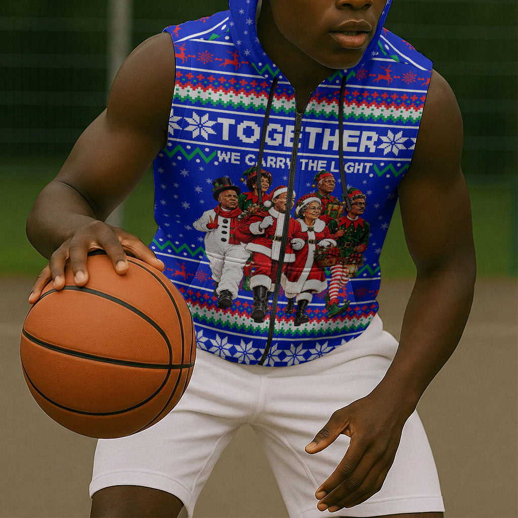 Civil Rights Leaders Christmas Sleeveless Zip Hoodie Pattern Vintage Retro Black History Freedom Art