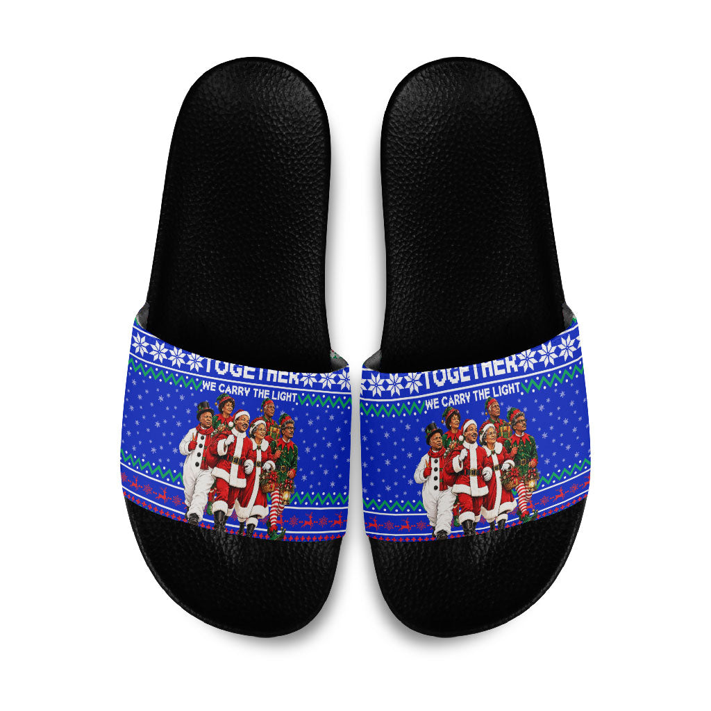 Civil Rights Leaders Christmas Slide Sandals Pattern Vintage Retro Black History Freedom Art