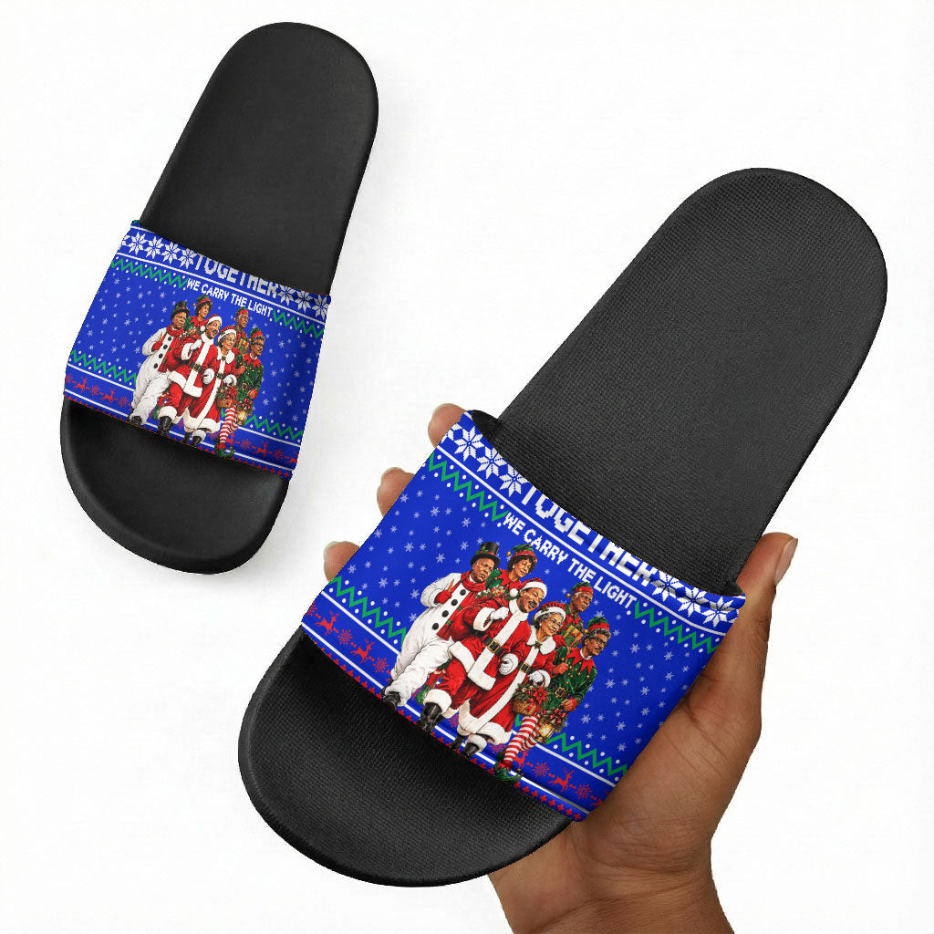 Civil Rights Leaders Christmas Slide Sandals Pattern Vintage Retro Black History Freedom Art