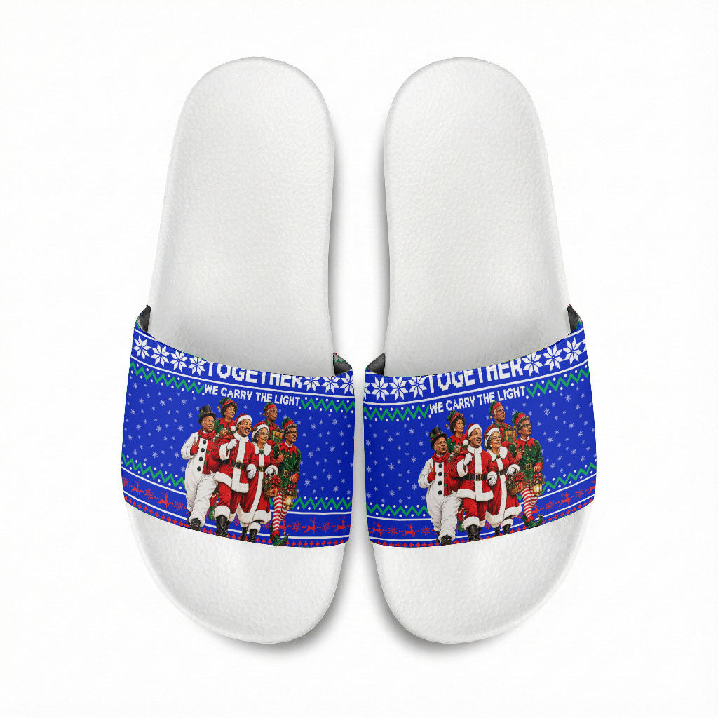 Civil Rights Leaders Christmas Slide Sandals Pattern Vintage Retro Black History Freedom Art