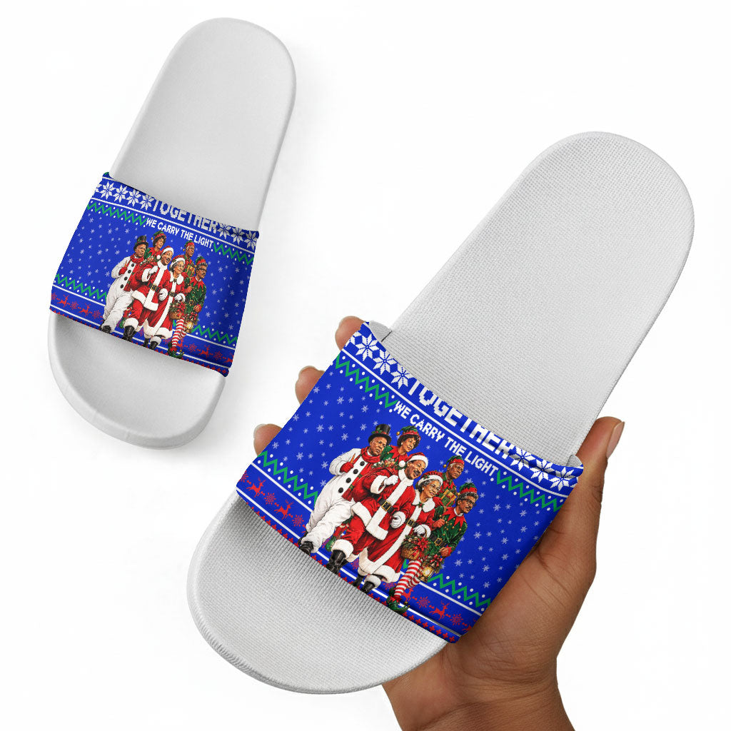 Civil Rights Leaders Christmas Slide Sandals Pattern Vintage Retro Black History Freedom Art