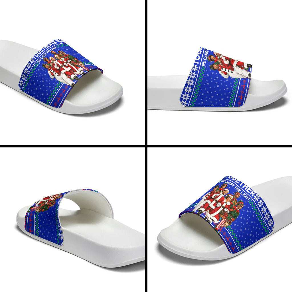 Civil Rights Leaders Christmas Slide Sandals Pattern Vintage Retro Black History Freedom Art