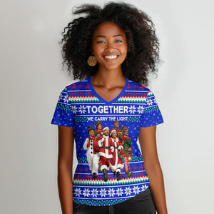 Civil Rights Leaders Christmas Women V-Neck T-Shirt Pattern Vintage Retro Black History Freedom Art