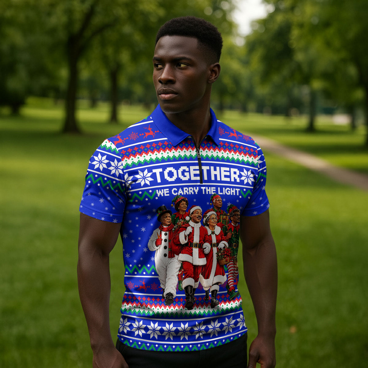 Civil Rights Leaders Christmas Zipper Polo Shirt Pattern Vintage Retro Black History Freedom Art