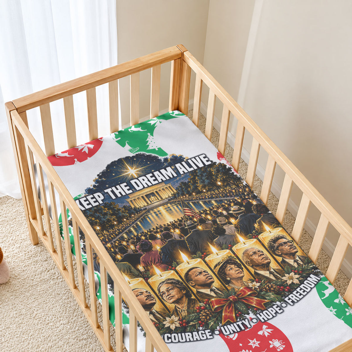 Civil Rights Leaders Christmas Baby Bed Cover Vintage Black History Hope Freedom Art