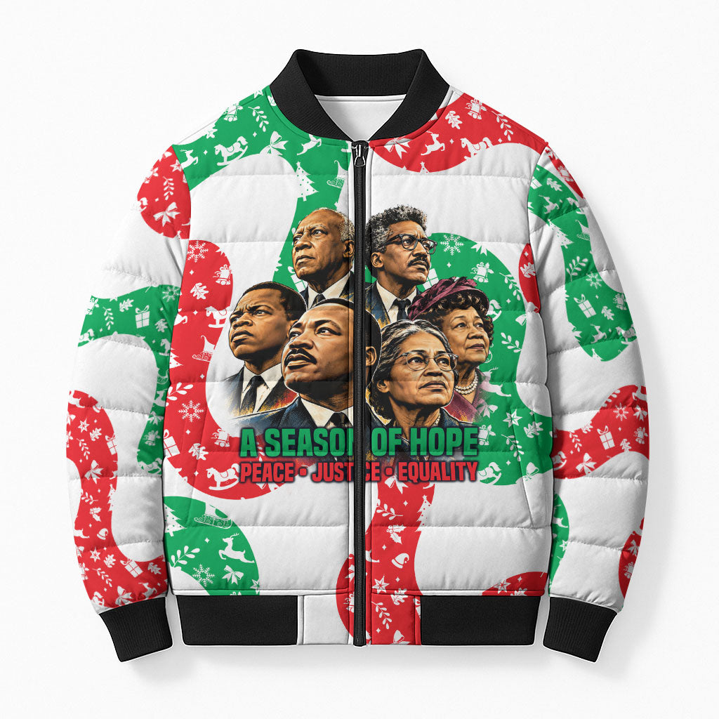 Civil Rights Leaders Christmas Bomber Puffer Jacket Vintage Black History Hope Freedom Art