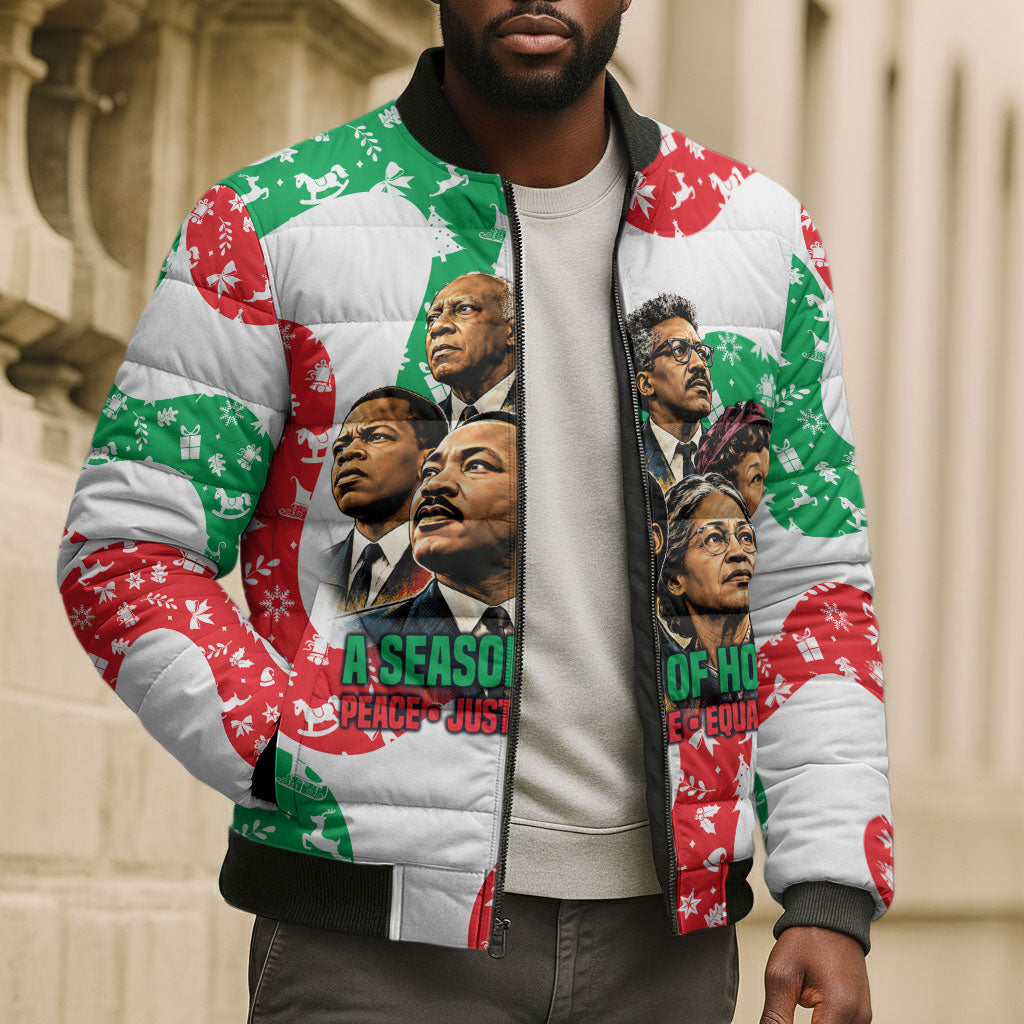 Civil Rights Leaders Christmas Bomber Puffer Jacket Vintage Black History Hope Freedom Art