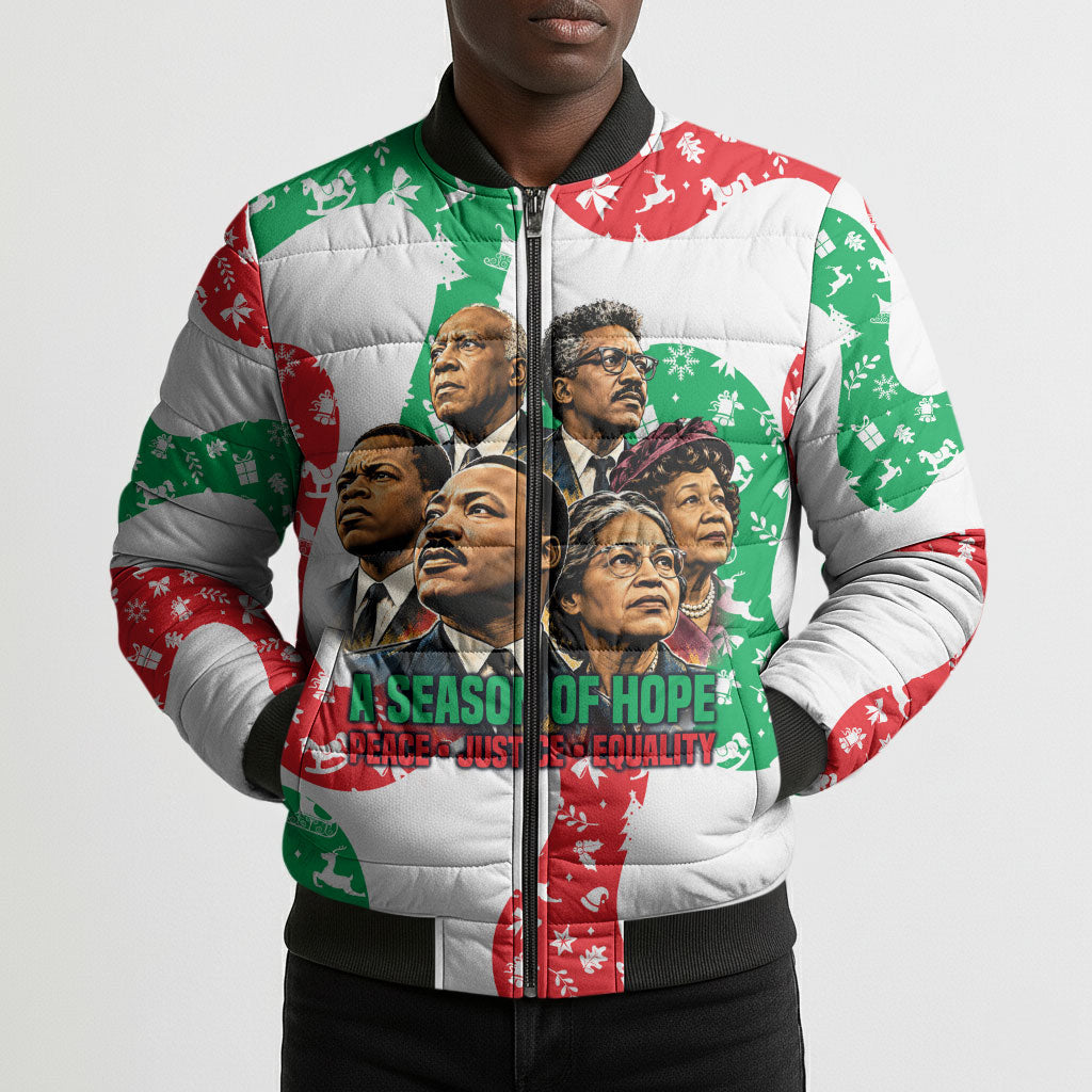 Civil Rights Leaders Christmas Bomber Puffer Jacket Vintage Black History Hope Freedom Art