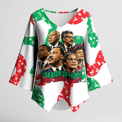 Civil Rights Leaders Christmas Kimono Sleeve Blouse Vintage Black History Hope Freedom Art