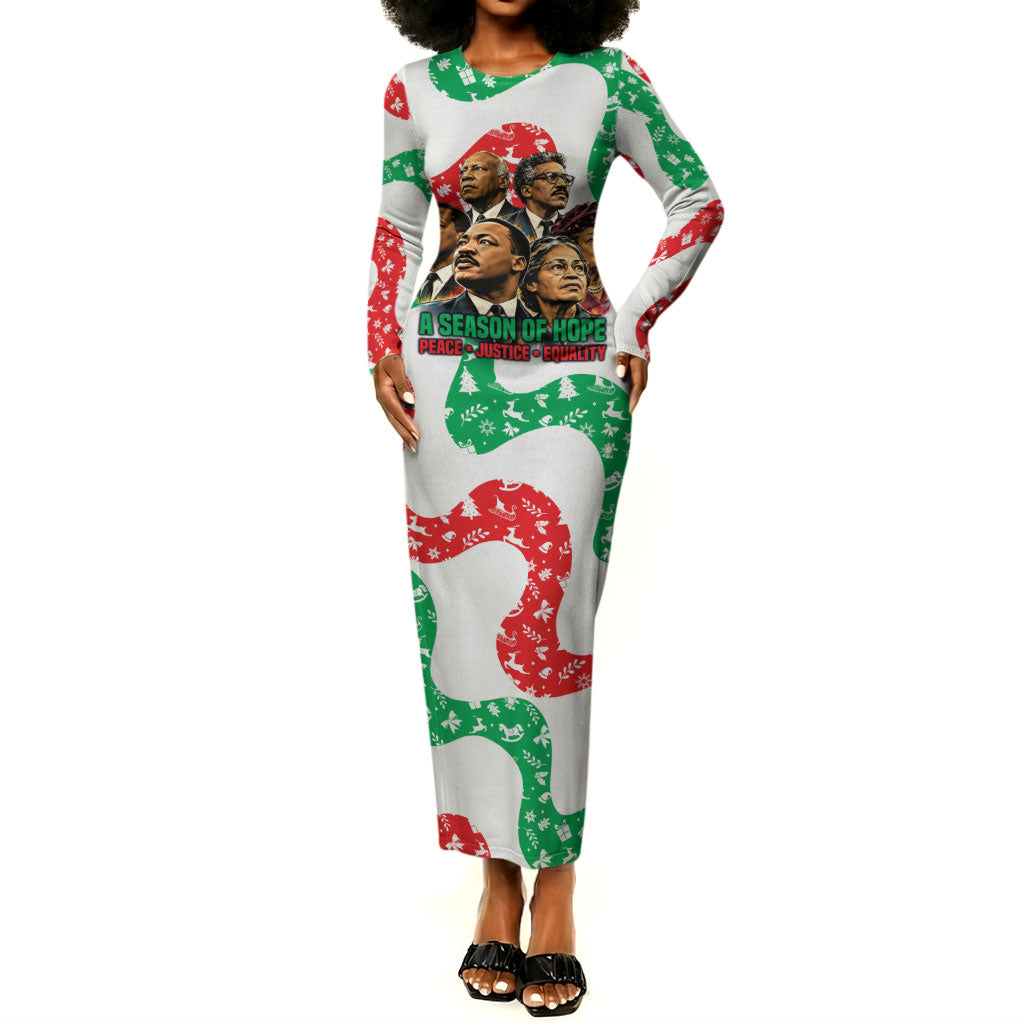 Civil Rights Leaders Christmas Long Sleeve Bodycon Dress Vintage Black History Hope Freedom Art