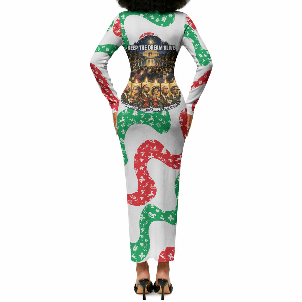 Civil Rights Leaders Christmas Long Sleeve Bodycon Dress Vintage Black History Hope Freedom Art