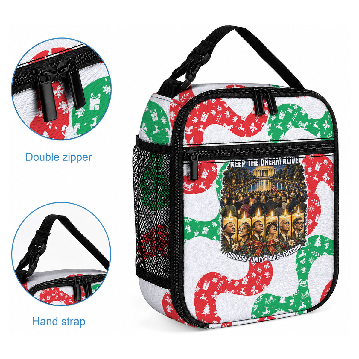 Civil Rights Leaders Christmas Lunch Bag Vintage Black History Hope Freedom Art