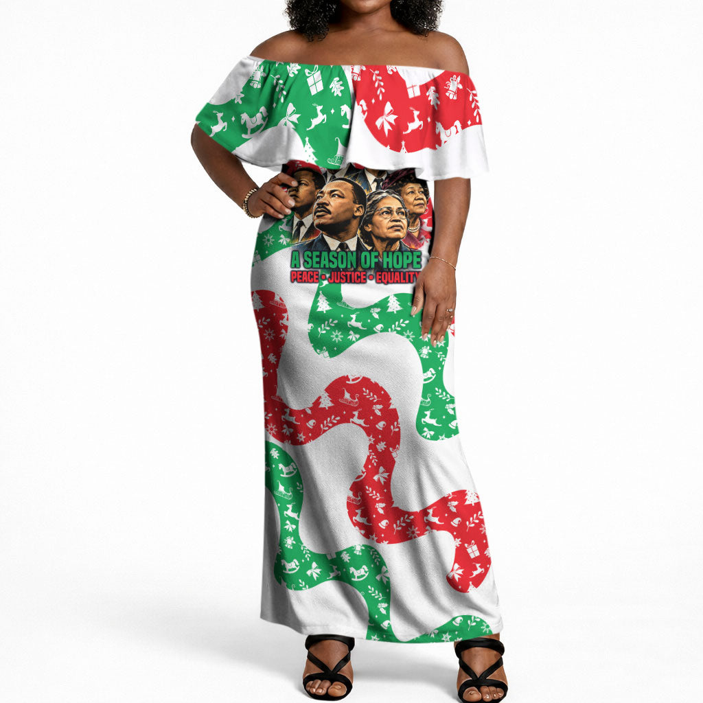 Civil Rights Leaders Christmas Off Shoulder Maxi Dress Vintage Black History Hope Freedom Art