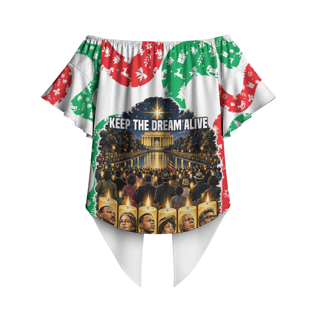 Civil Rights Leaders Christmas Off Shoulder Wrap Waist Top Vintage Black History Hope Freedom Art