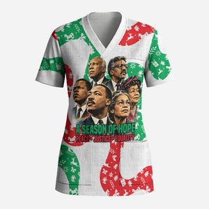 Civil Rights Leaders Christmas Scrub Top Vintage Black History Hope Freedom Art