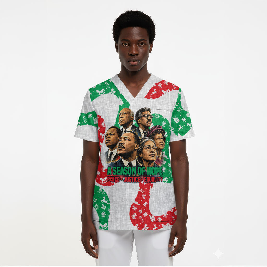 Civil Rights Leaders Christmas Scrub Top Vintage Black History Hope Freedom Art