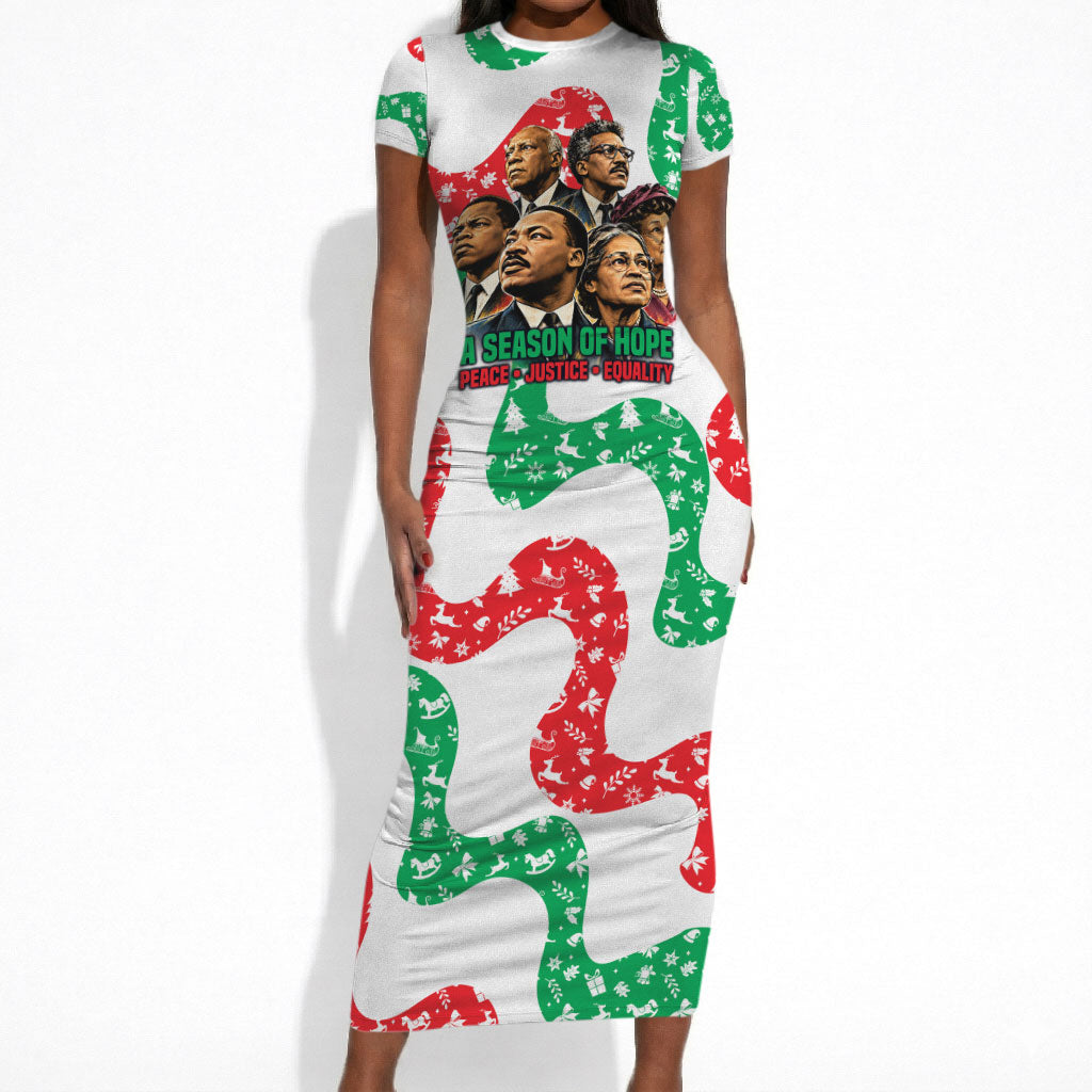 Civil Rights Leaders Christmas Short Sleeve Bodycon Dress Vintage Black History Hope Freedom Art
