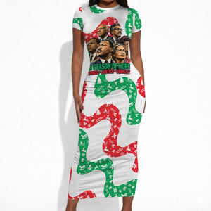 Civil Rights Leaders Christmas Short Sleeve Bodycon Dress Vintage Black History Hope Freedom Art