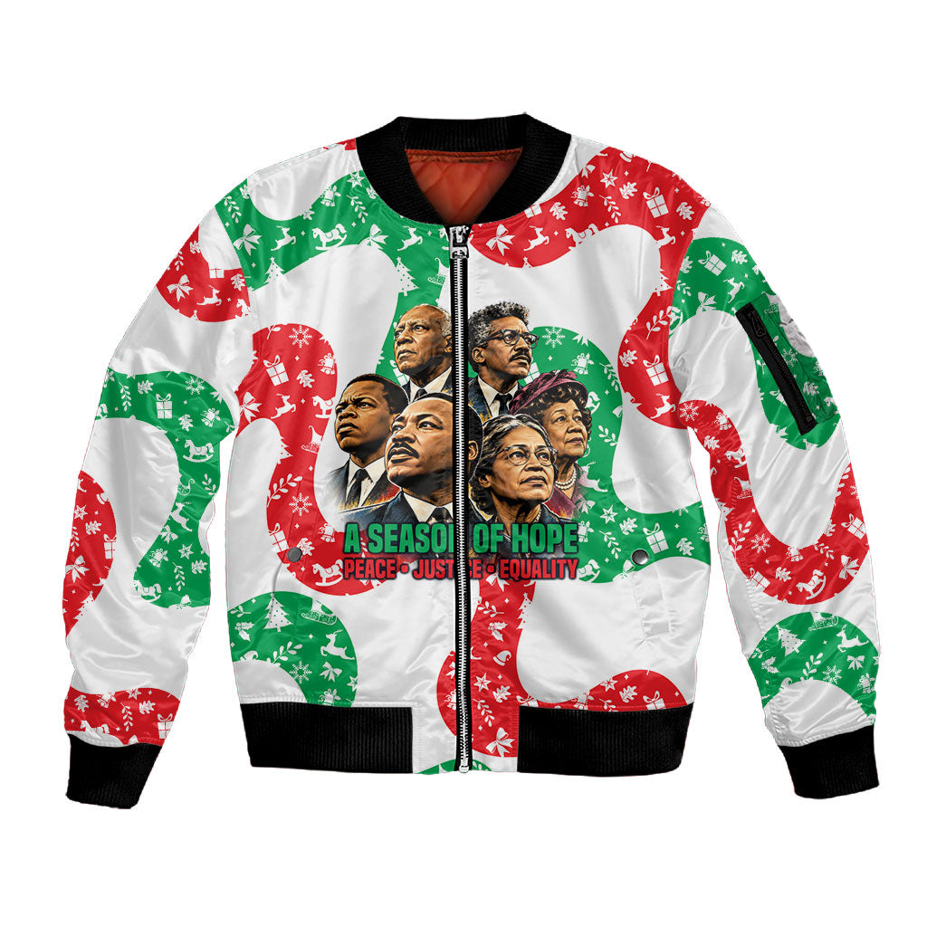 Civil Rights Leaders Christmas Sleeve Zip Bomber Jacket Vintage Black History Hope Freedom Art