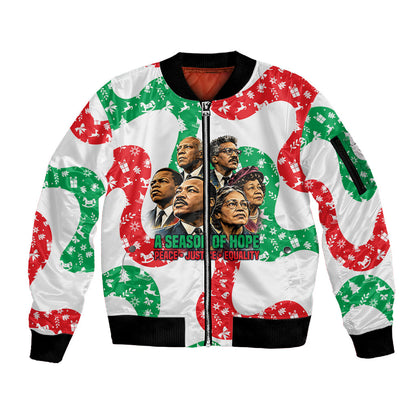 Civil Rights Leaders Christmas Sleeve Zip Bomber Jacket Vintage Black History Hope Freedom Art
