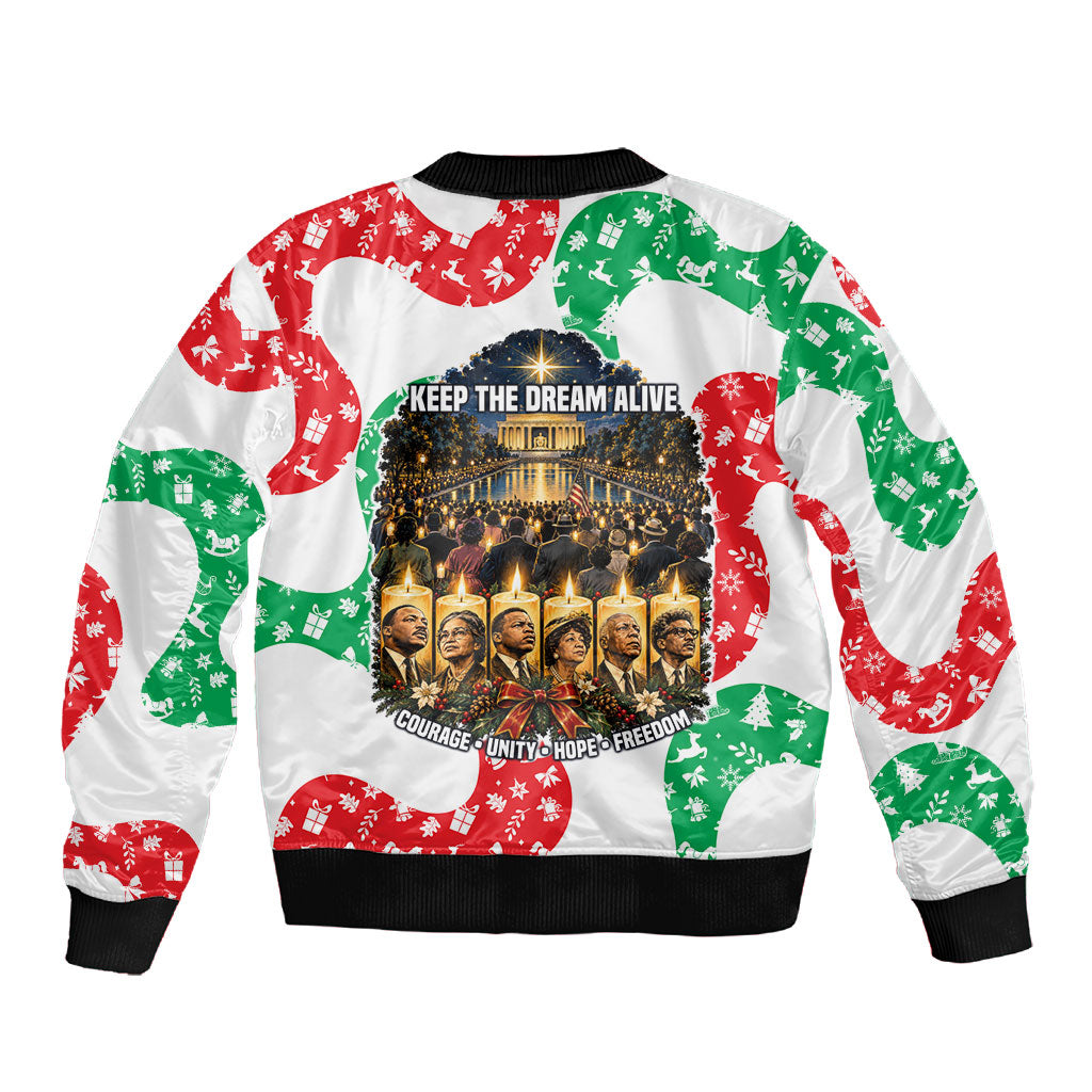 Civil Rights Leaders Christmas Sleeve Zip Bomber Jacket Vintage Black History Hope Freedom Art