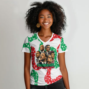 Civil Rights Leaders Christmas Women V-Neck T-Shirt Vintage Black History Hope Freedom Art