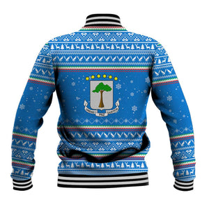 Equatorial Guinea Christmas Baseball Jacket Nzalang Noel Eagle Flag Snowflakes - African Pride