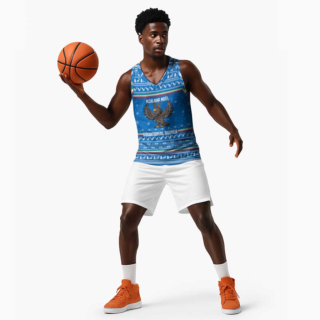 Equatorial Guinea Christmas Basketball Jersey Nzalang Noel Eagle Flag Snowflakes - African Pride
