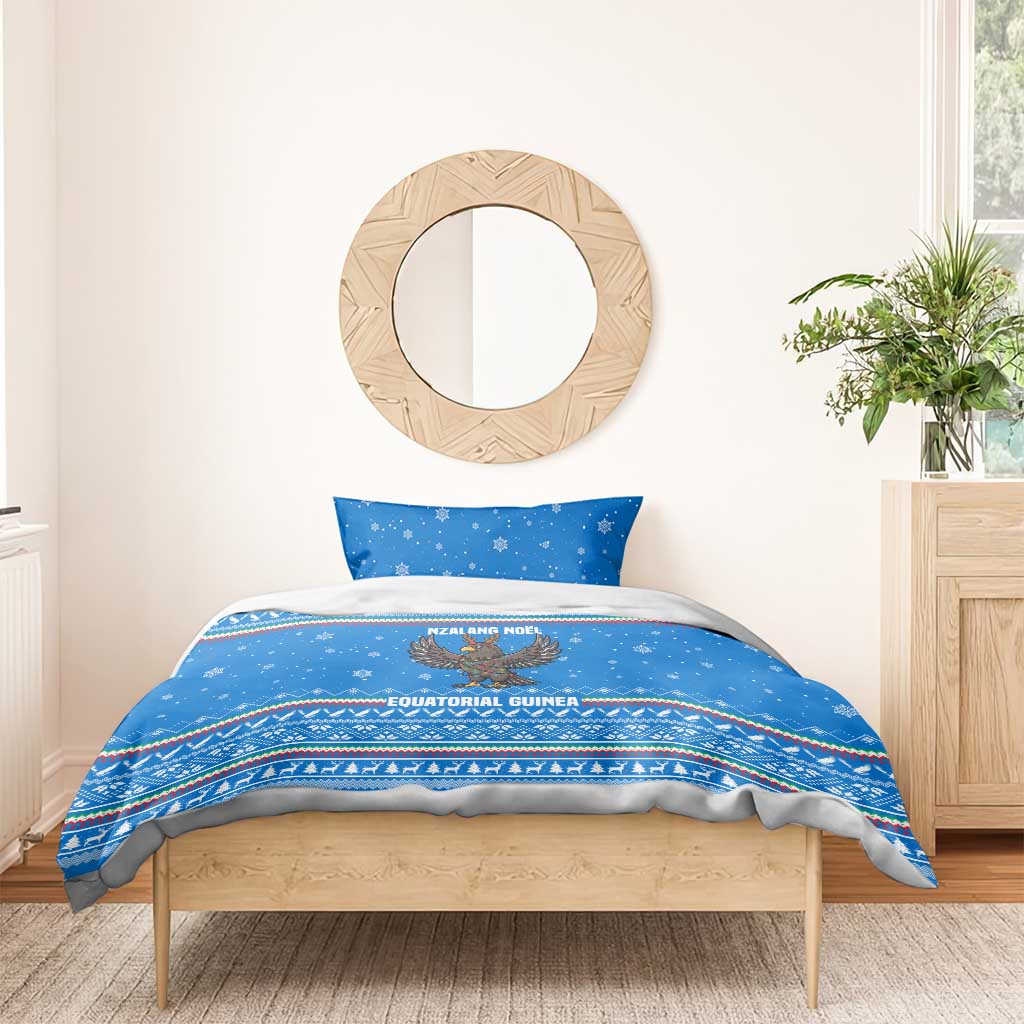 Equatorial Guinea Christmas Bedding Set Nzalang Noel Eagle Flag Snowflakes - African Pride