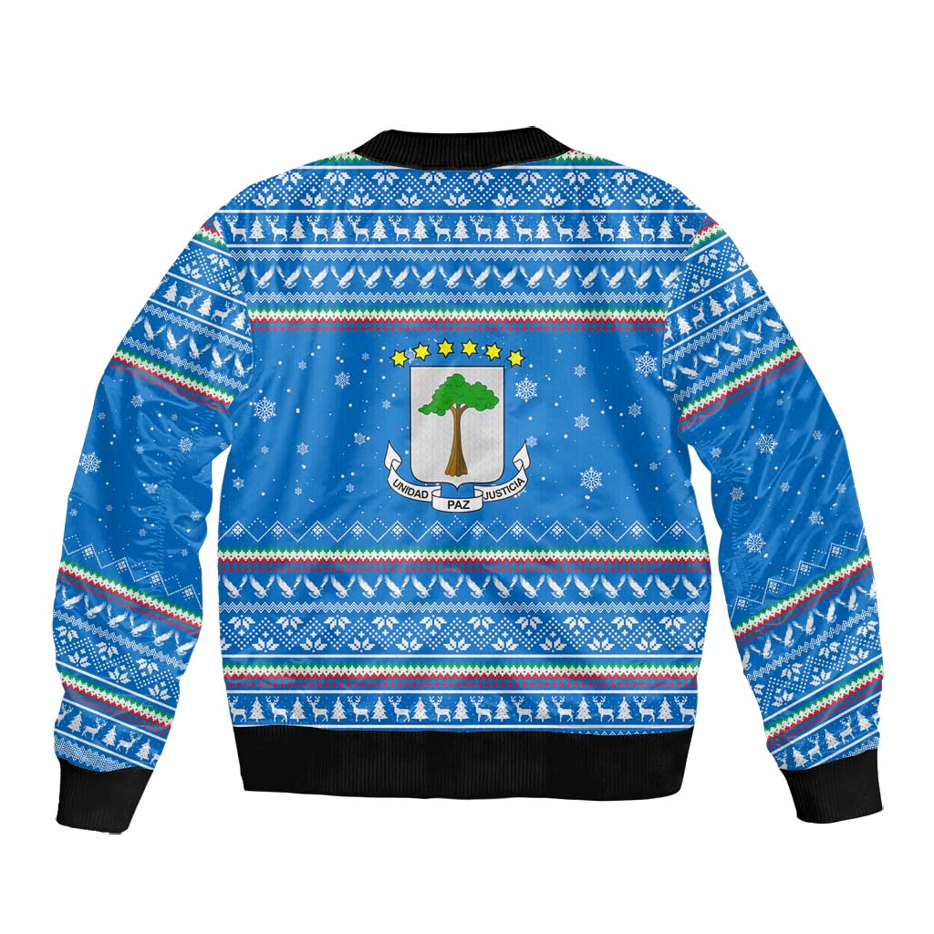 Equatorial Guinea Christmas Bomber Jacket Nzalang Noel Eagle Flag Snowflakes - African Pride