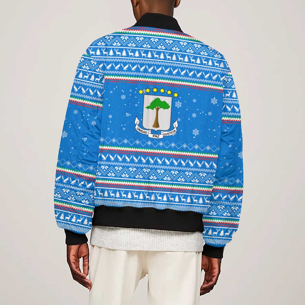 Equatorial Guinea Christmas Bomber Jacket Nzalang Noel Eagle Flag Snowflakes - African Pride