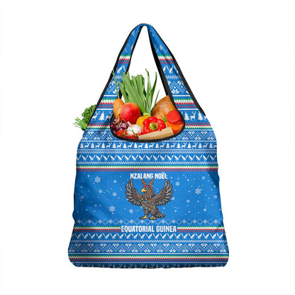 Equatorial Guinea Christmas Grocery Bag Nzalang Noel Eagle Flag Snowflakes - African Pride