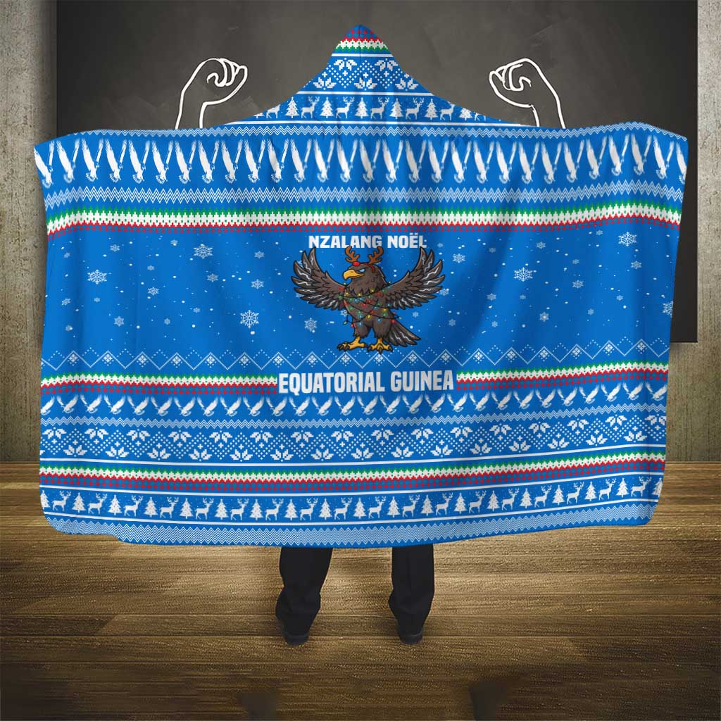 Equatorial Guinea Christmas Hooded Blanket Nzalang Noel Eagle Flag Snowflakes - African Pride