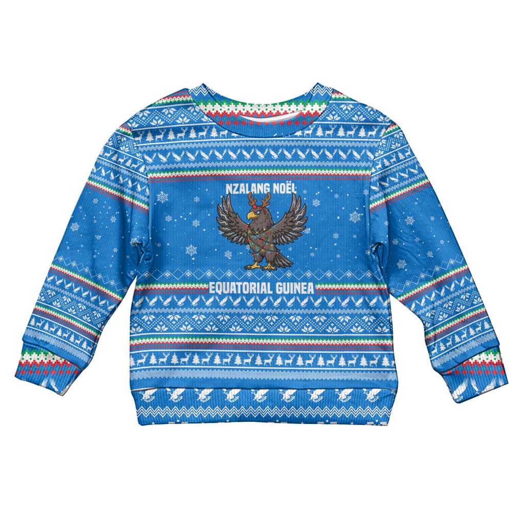 Equatorial Guinea Christmas Kid Ugly Christmas Sweater Nzalang Noel Eagle Flag Snowflakes - African Pride