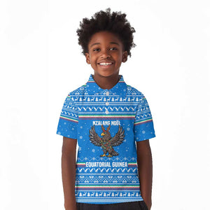 Equatorial Guinea Christmas Kid Polo Shirt Nzalang Noel Eagle Flag Snowflakes - African Pride