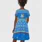 Equatorial Guinea Christmas Kid Short Sleeve Dress Nzalang Noel Eagle Flag Snowflakes - African Pride