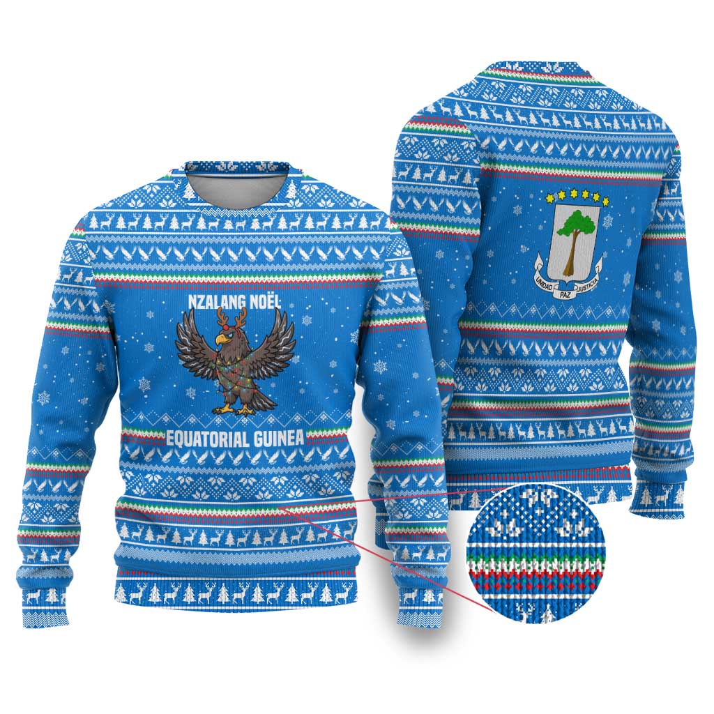 Equatorial Guinea Christmas Ugly Christmas Sweater Nzalang Noel Eagle Flag Snowflakes - African Pride