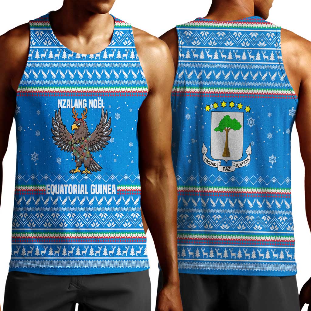 Equatorial Guinea Christmas Men Tank Top Nzalang Noel Eagle Flag Snowflakes - African Pride